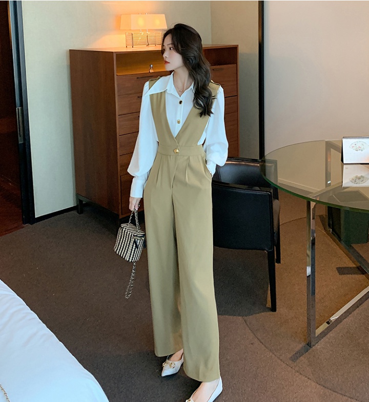 Wide leg jumpsuit conjoined bib pants a set for women