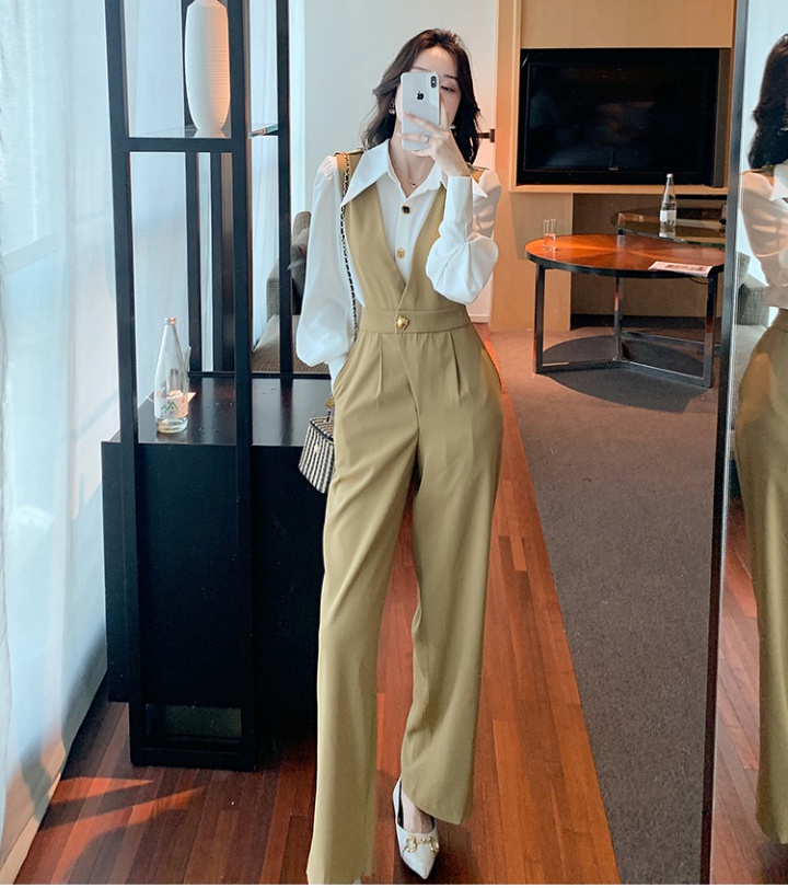 Wide leg jumpsuit conjoined bib pants a set for women