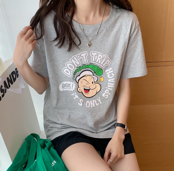 Pure cotton loose tops cartoon summer T-shirt for women