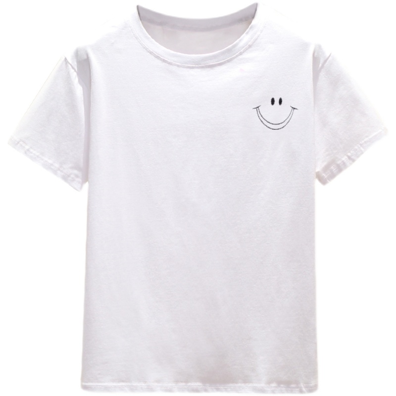 Printing white tops round neck T-shirt