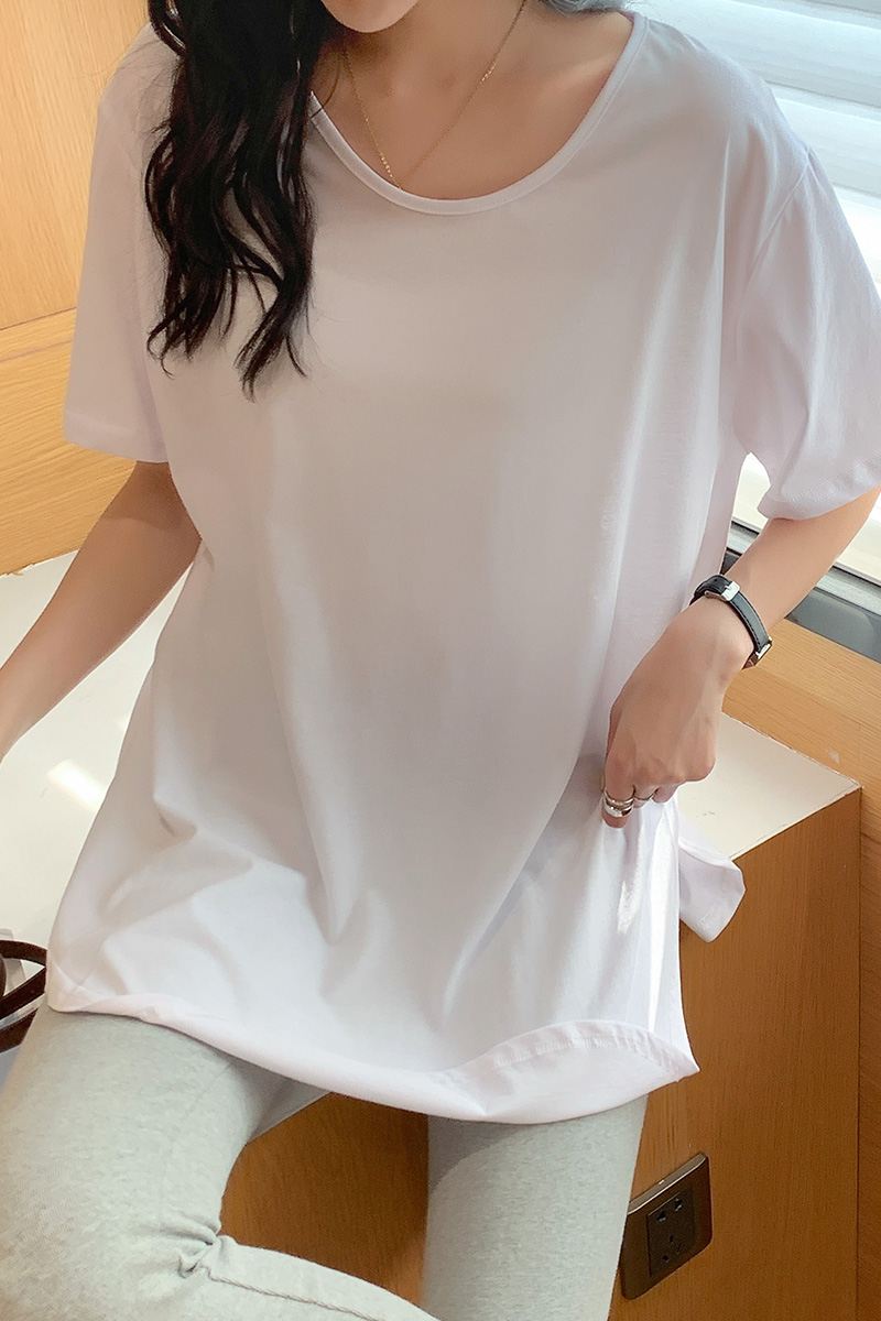 Round neck loose T-shirt summer white tops for women