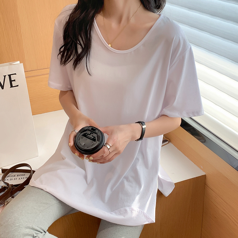 Round neck loose T-shirt summer white tops for women