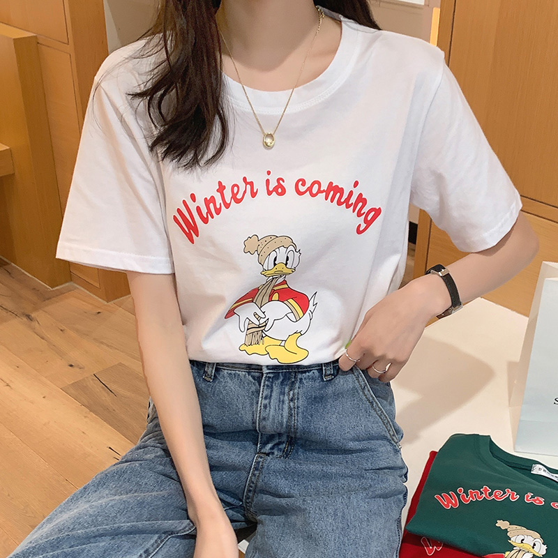 Summer student tops printing donald duck T-shirt for women
