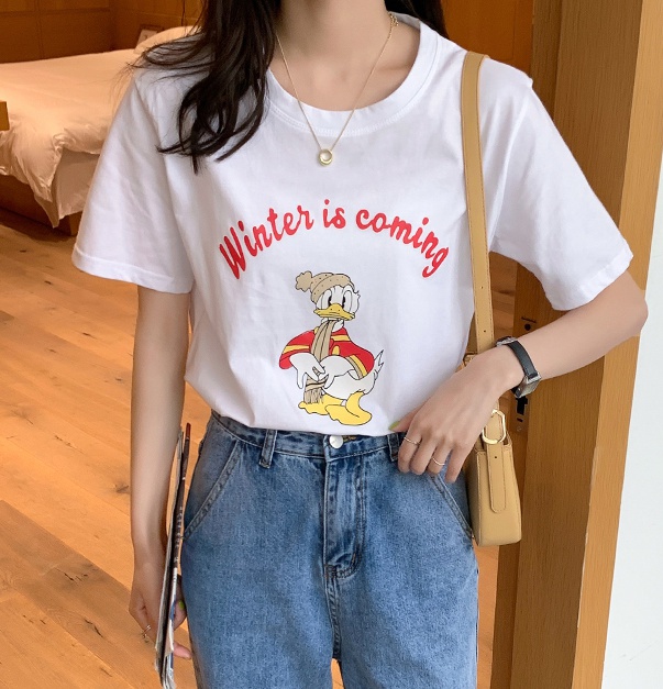 Summer student tops printing donald duck T-shirt for women