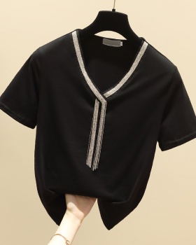 V-neck Korean style tops pure cotton summer T-shirt