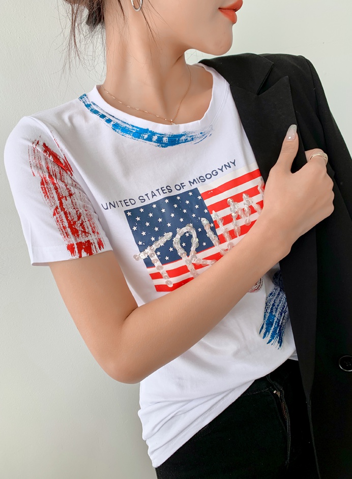 Short sleeve summer tops Western style T-shirt for women