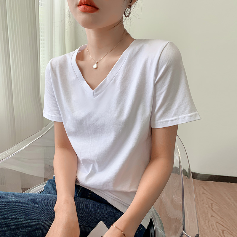 White Western style tops loose pure cotton T-shirt for women