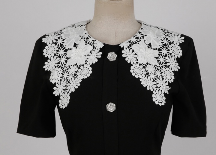Temperament summer lace collar single-breasted dress