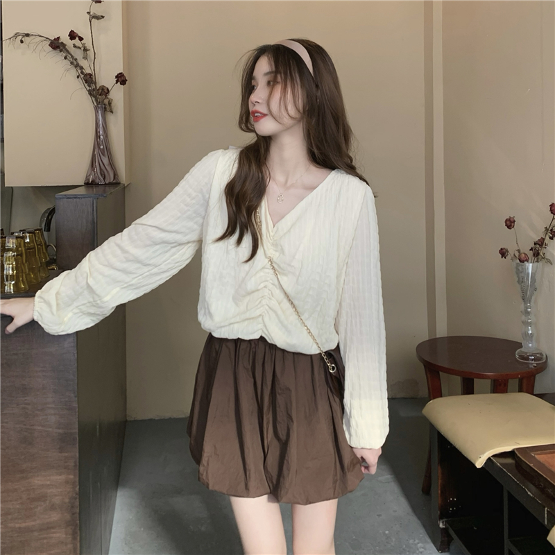 Apricot France style tops temperament shirt