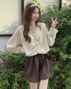 Apricot France style tops temperament shirt