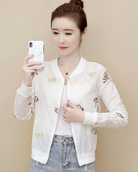 Embroidery cstand collar sun shirt for women