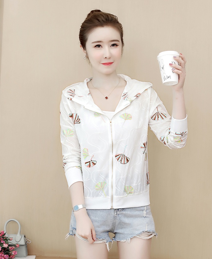Summer embroidery chiffon hooded sun shirt for women