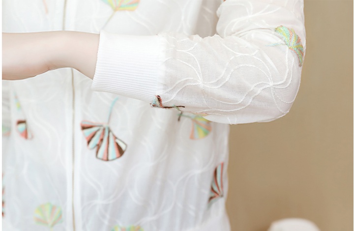 Summer embroidery chiffon hooded sun shirt for women