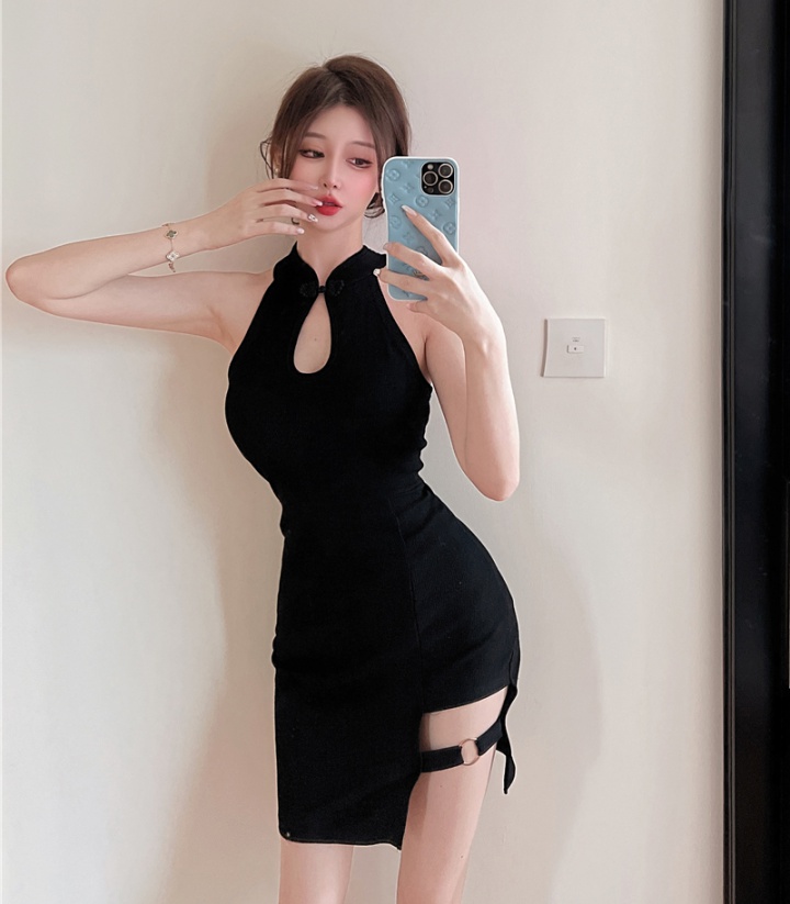Sexy irregular hem cheongsam retro sleeveless dress