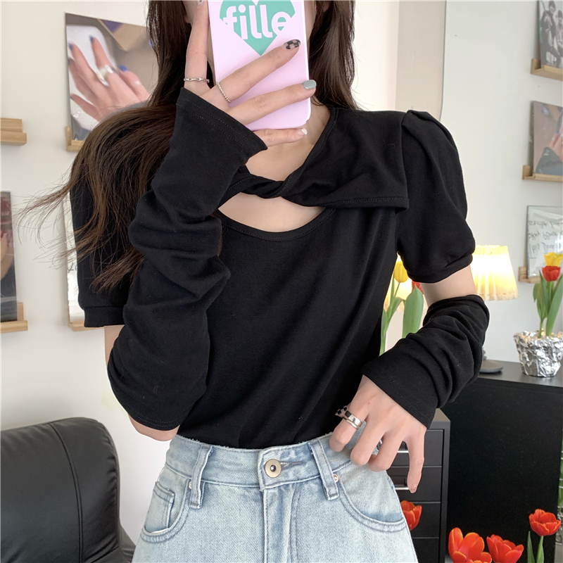 Irregular hollow unique with sleeve T-shirt