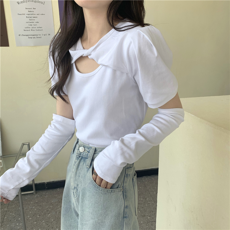 Irregular hollow unique with sleeve T-shirt