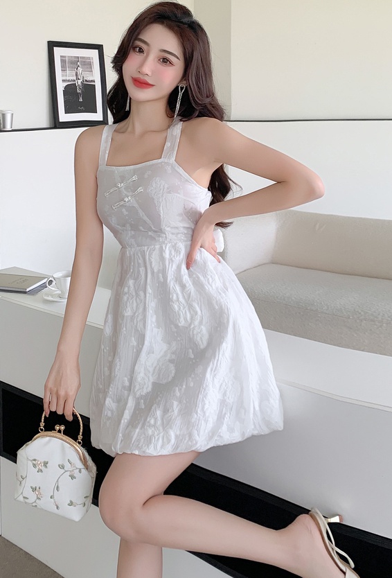 Retro thick and disorderly Western style sweet strap dress
