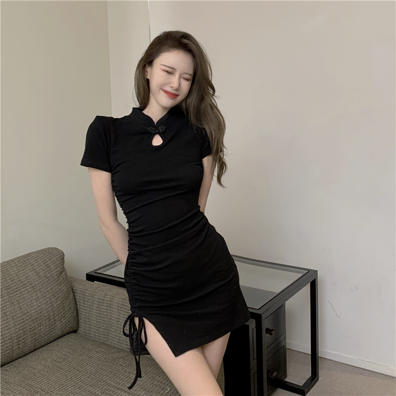Chinese style slim dress simple split T-back for women