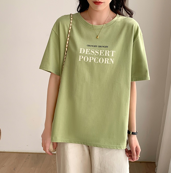 Letters apple-green tops printing short sleeve T-shirt