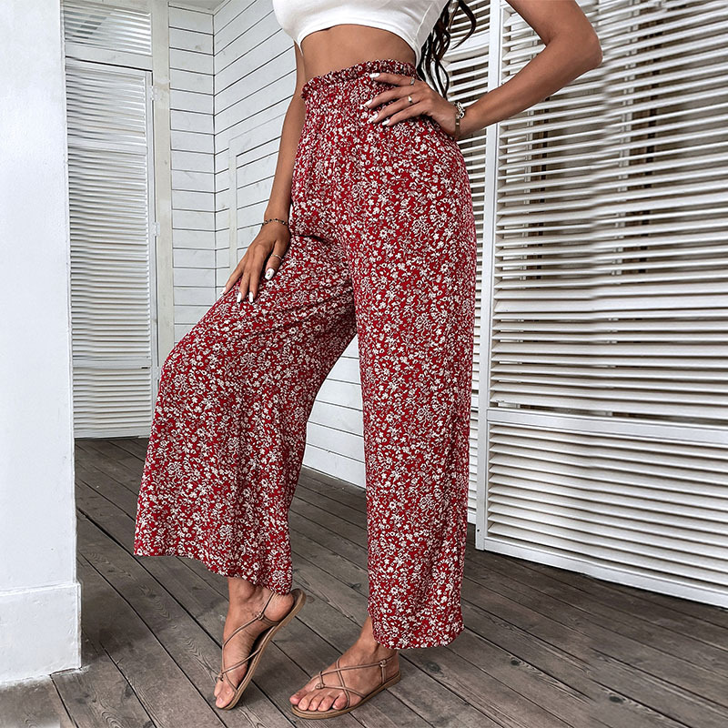 Retro red pants nine tenths wide leg pants for women