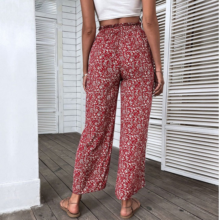 Retro red pants nine tenths wide leg pants for women