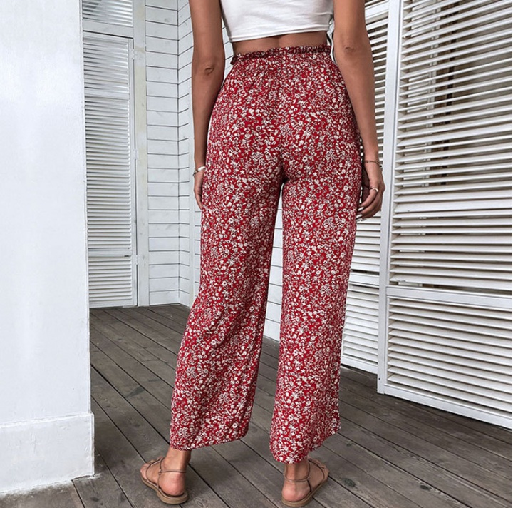 Retro red pants nine tenths wide leg pants for women