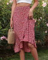 Floral red printing skirt summer fashion short skirt