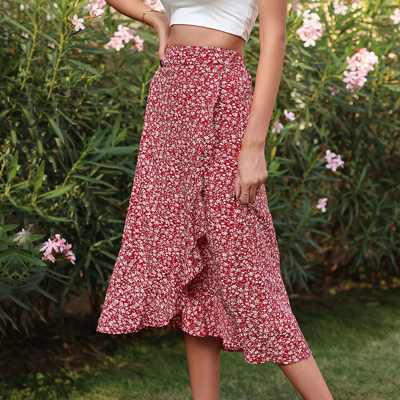 Floral red printing skirt summer fashion short skirt