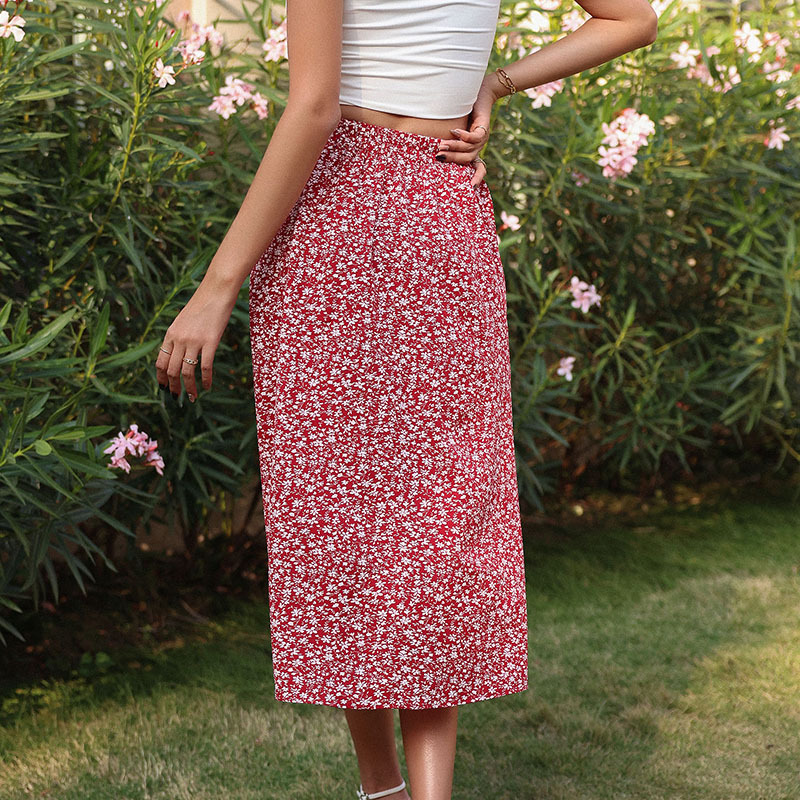 Floral red printing skirt summer fashion short skirt