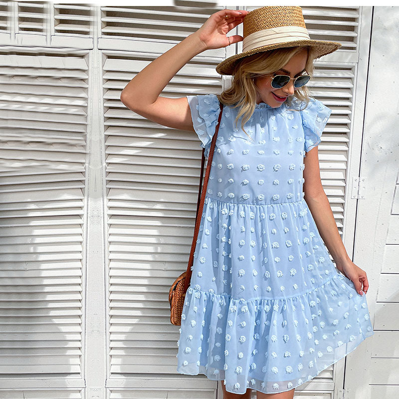 Blue jacquard chiffon European style summer dress for women