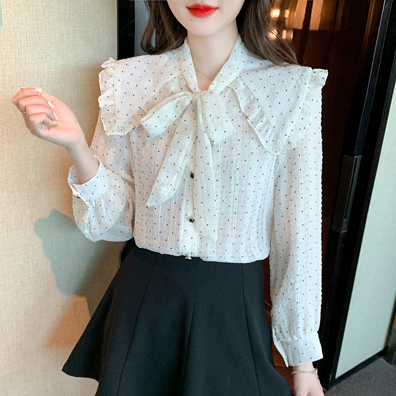 Polka dot long sleeve shirt Korean style tops for women