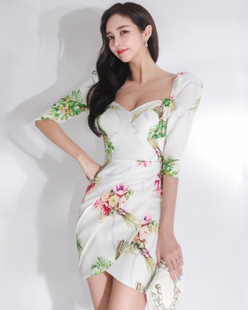 Summer short sleeve slim printing Korean style sexy dress