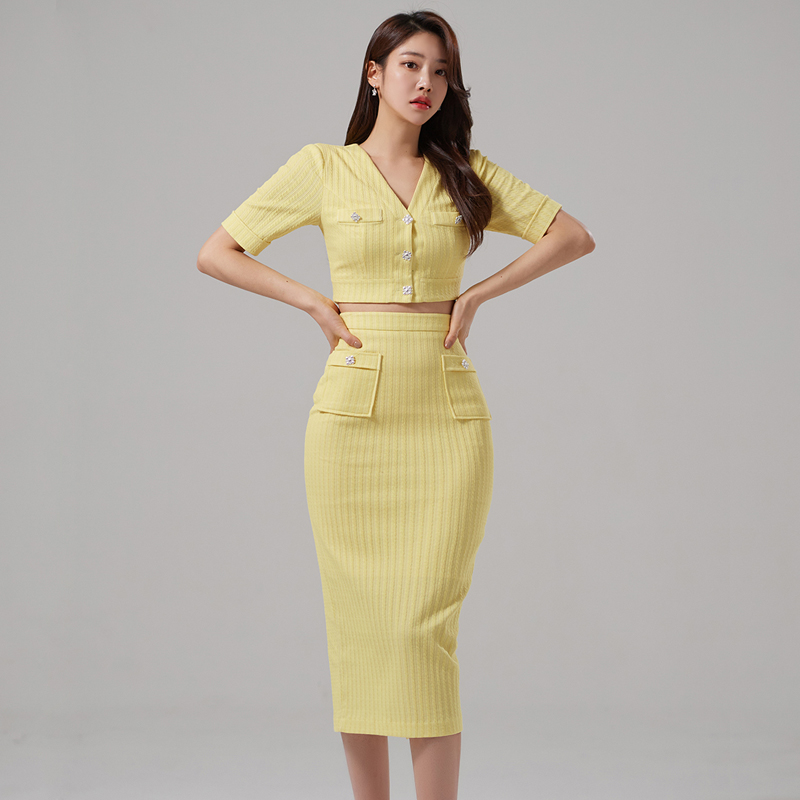 Korean style fashion tops package hip small cardigan 2pcs set