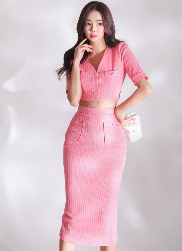 Korean style fashion tops package hip small cardigan 2pcs set
