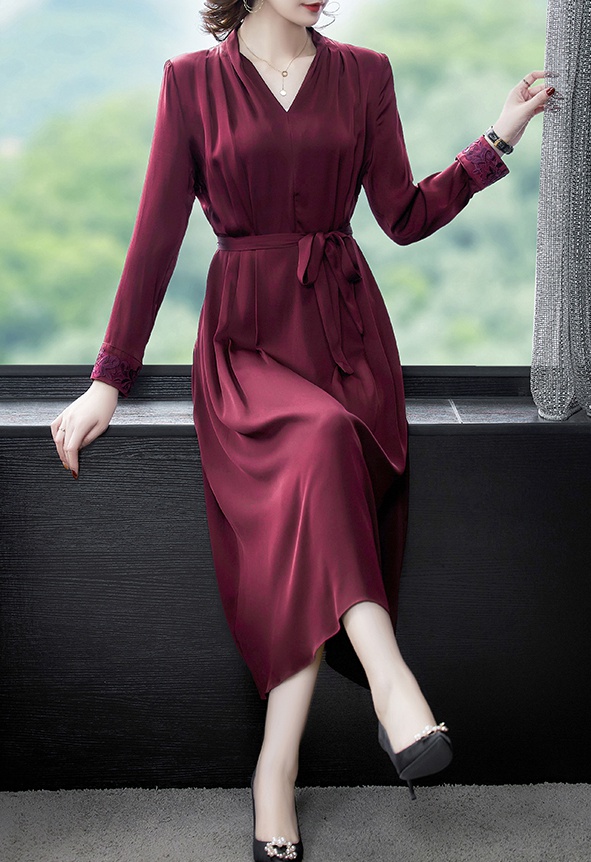 Korean style dress real silk long dress for women