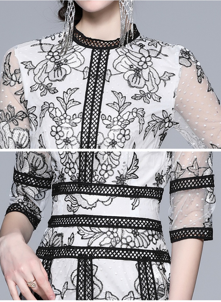 Gauze ladies embroidery temperament splice lace dress