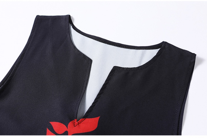 V-neck frenum long dress sleeveless printing dress