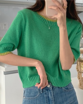 Round neck Korean style short sleeve pullover sweater
