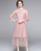 Embroidery pink temperament dress slim pinched waist cheongsam