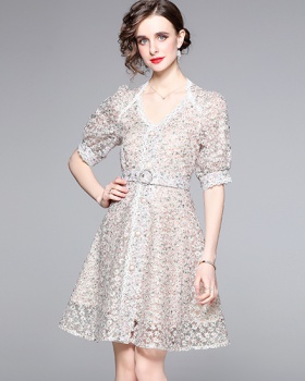 Fashion spring pinched waist floral dress for women