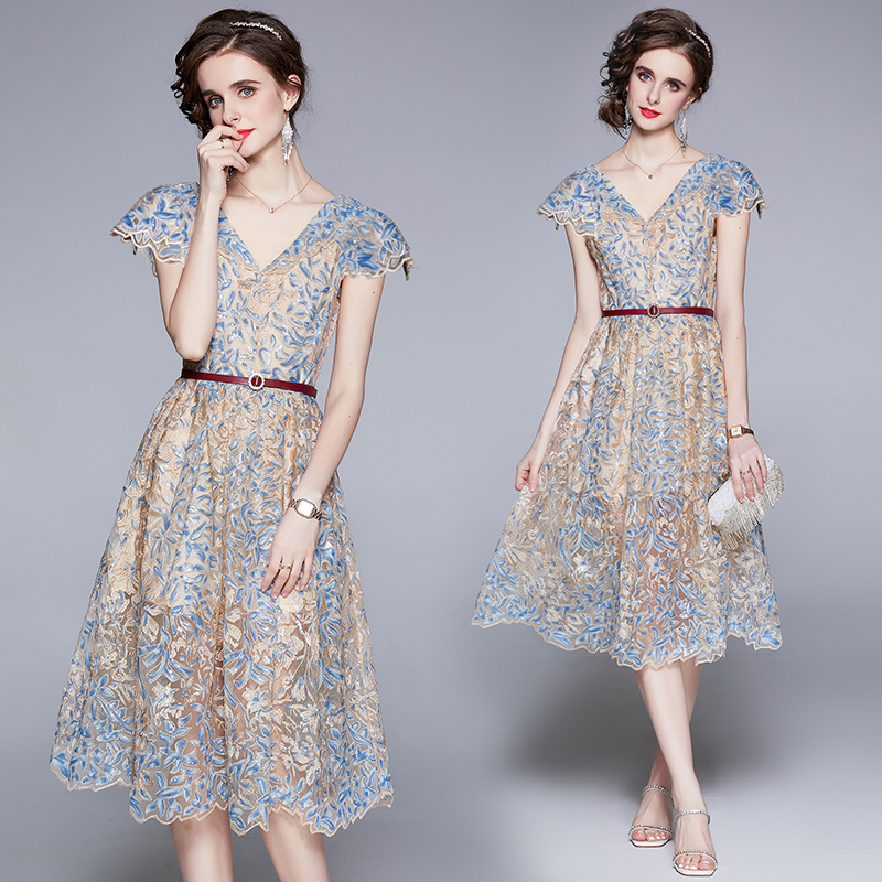 Ladies embroidered sequins light temperament dress