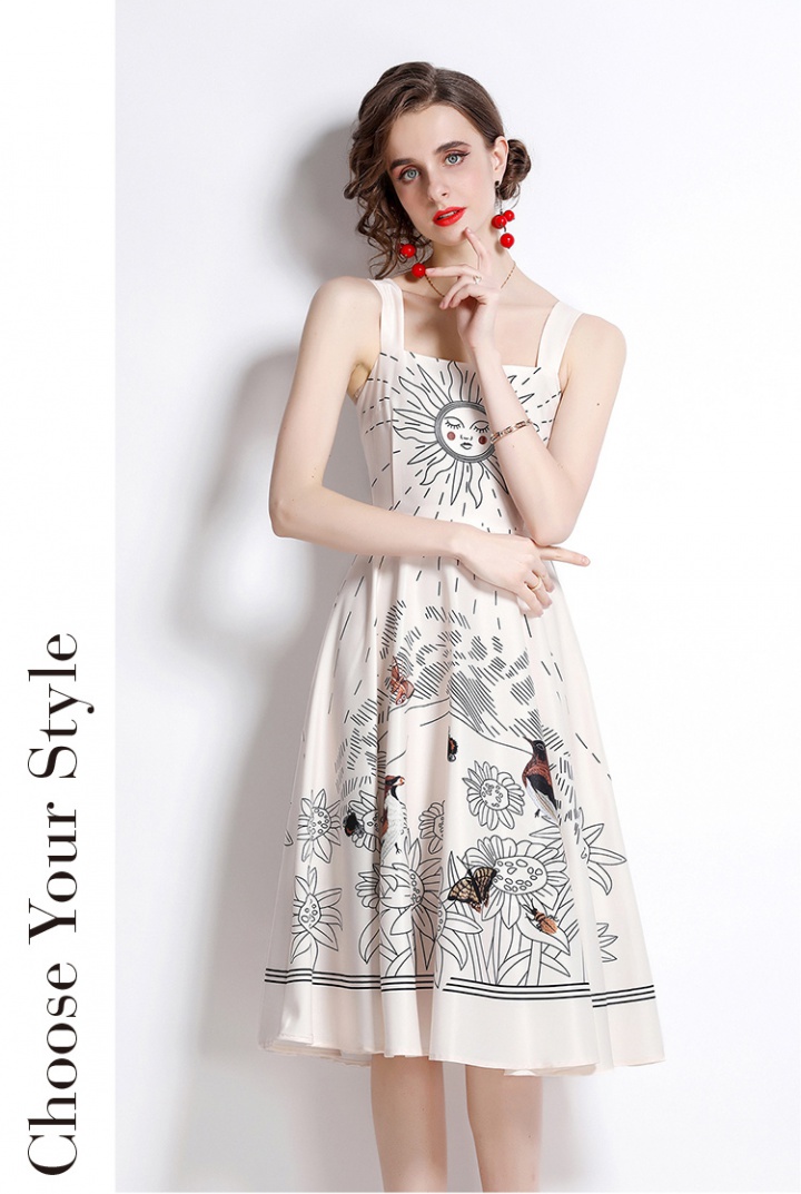 Big skirt printing strap dress summer dress