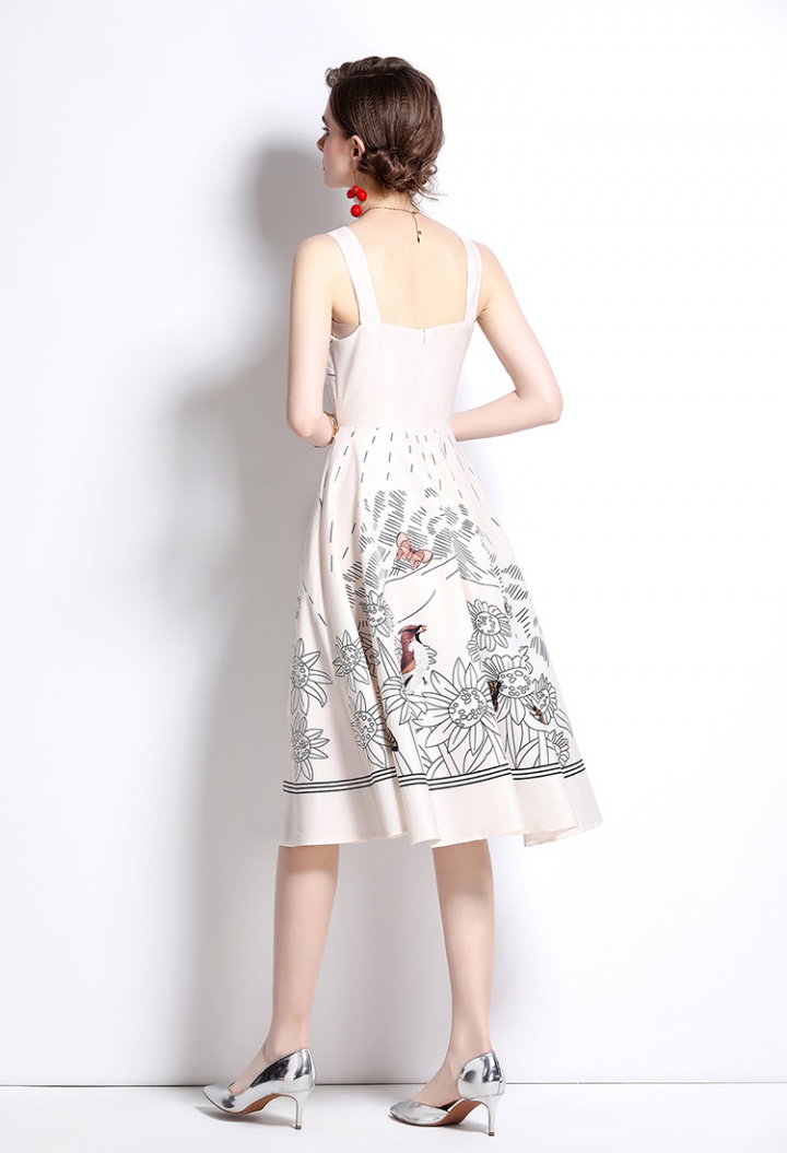 Big skirt printing strap dress summer dress