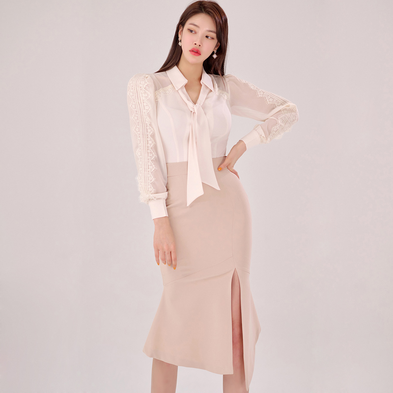 Spring profession skirt lace shirt 2pcs set for women