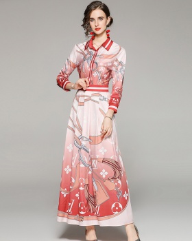 Fashion slim European style pinched waist printing all-match dress