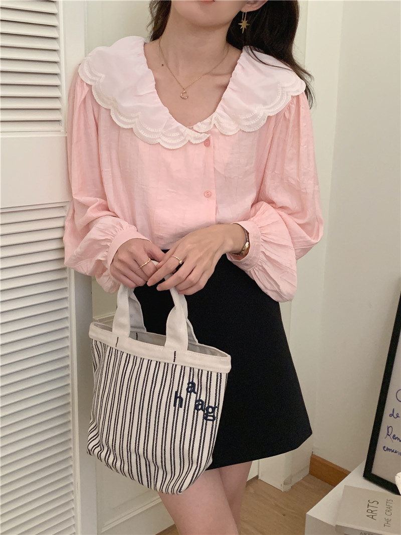 Tender lace splice Korean style chiffon shirt