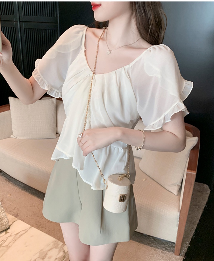 Summer boats sleeve V-neck tops tender temperament chiffon shirt