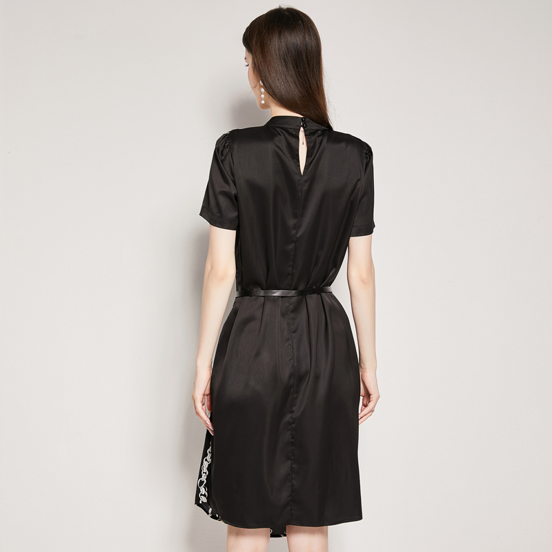 Simple satin black European style frenum dress