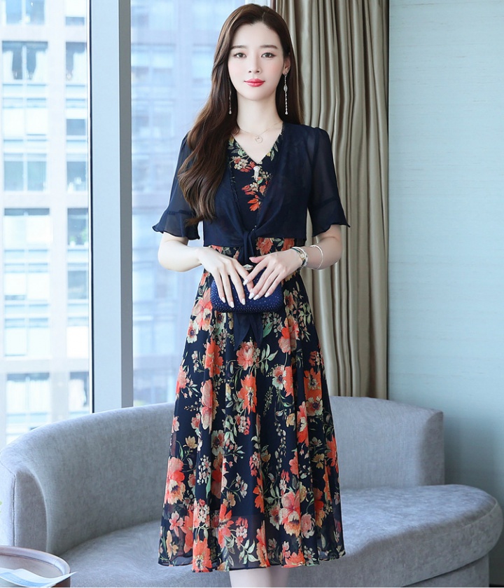 Slim summer dress Western style chiffon shawl 2pcs set