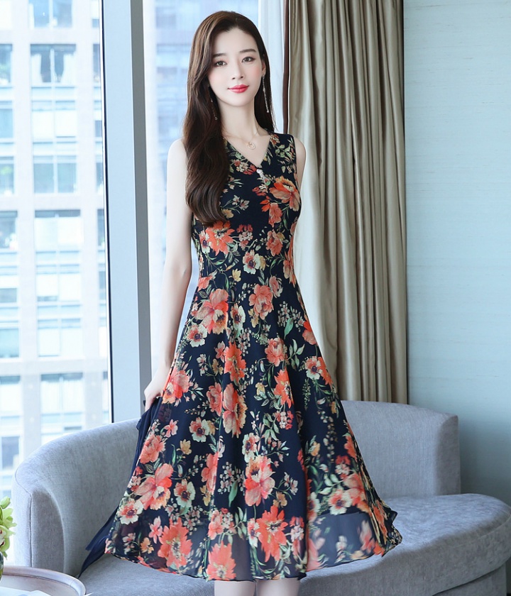 Slim summer dress Western style chiffon shawl 2pcs set